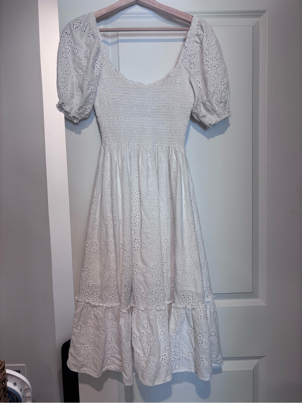 Hill House White Eyelet Puff-Sleeve Midi Dress
